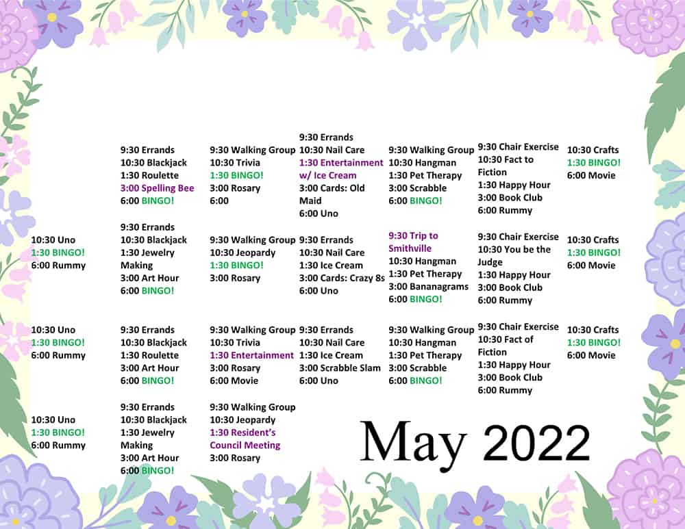 Our April 2022 Activity Calendar
