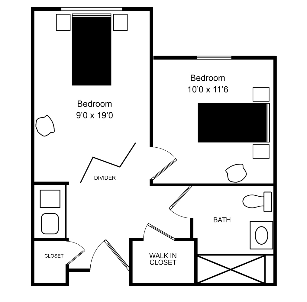 The layout of our shared Dogwood Suite