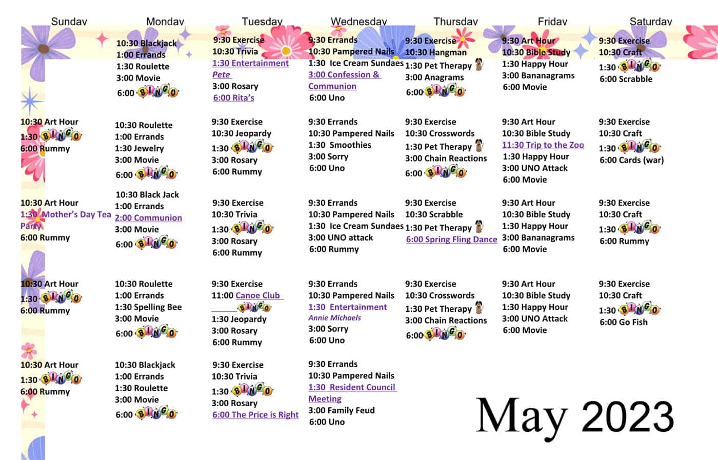 Our May 2023 Activity Calendar