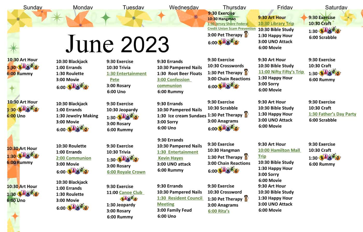 Our June 2023 Activity Calendar