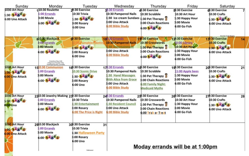 Senior Living Facility Calendar - Heritage Assisted Living