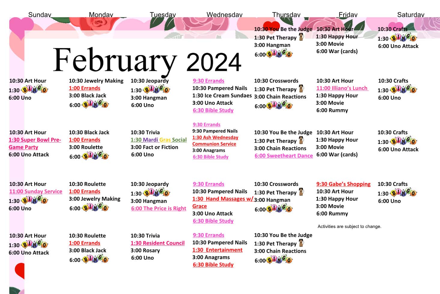 Our February 2023 Activity Calendar