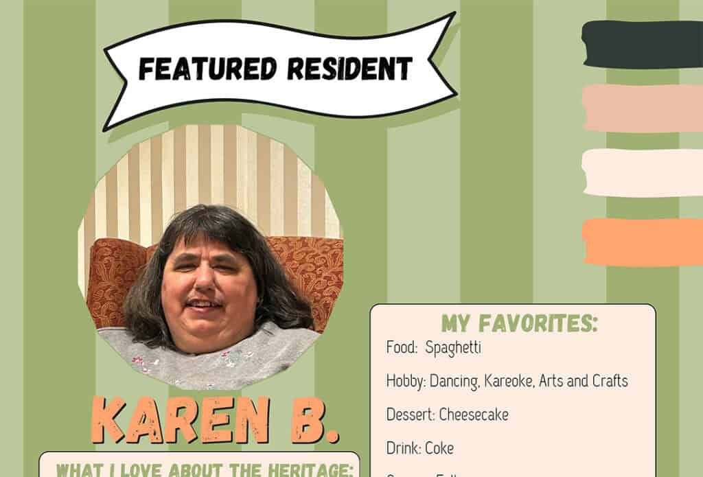 An image of Karen B along with some fun facts and biographical information